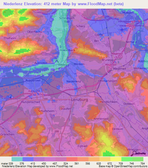 Niederlenz,Switzerland Elevation Map