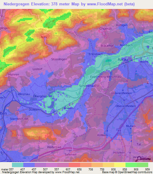 Niedergosgen,Switzerland Elevation Map