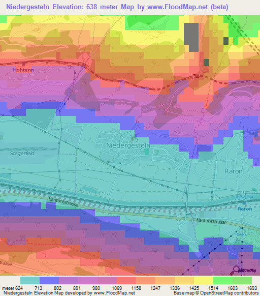 Niedergesteln,Switzerland Elevation Map