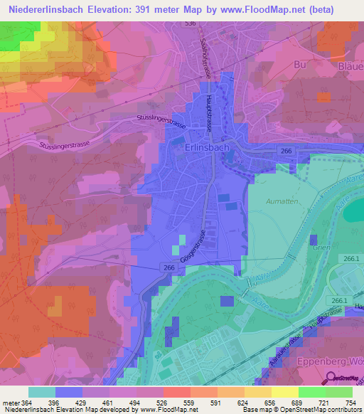 Niedererlinsbach,Switzerland Elevation Map