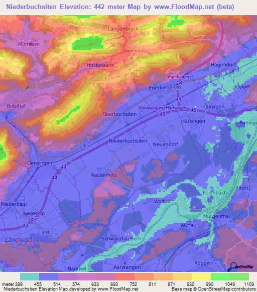 Niederbuchsiten,Switzerland Elevation Map
