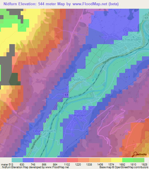 Nidfurn,Switzerland Elevation Map