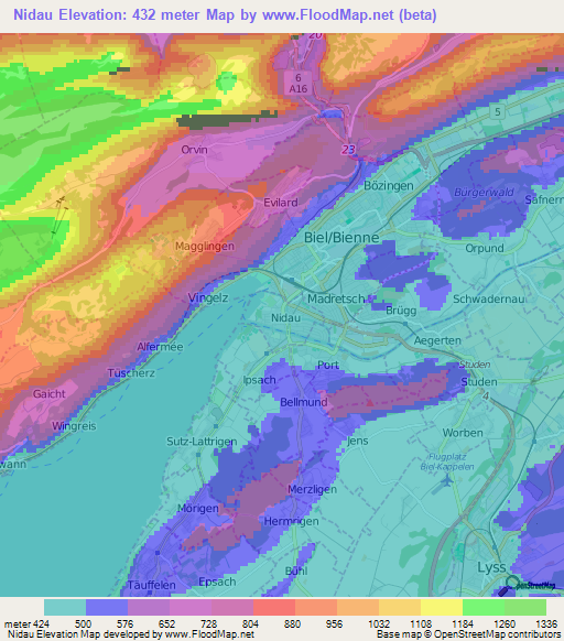 Nidau,Switzerland Elevation Map