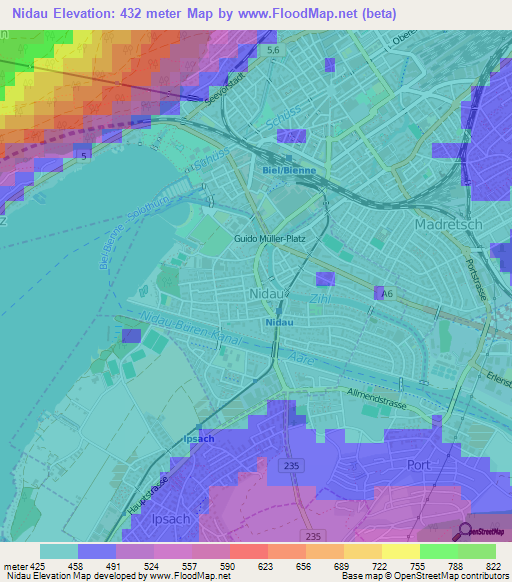 Nidau,Switzerland Elevation Map