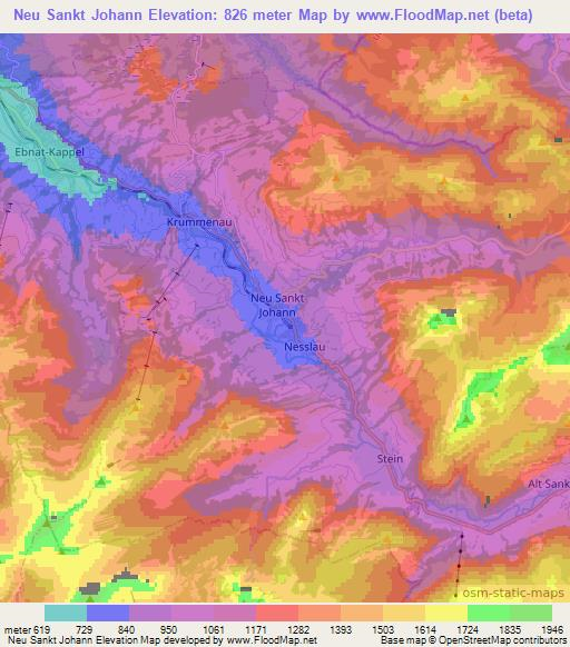 Neu Sankt Johann,Switzerland Elevation Map