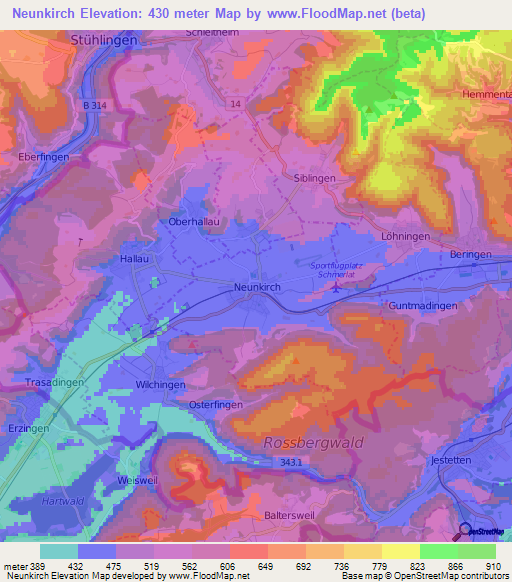 Neunkirch,Switzerland Elevation Map