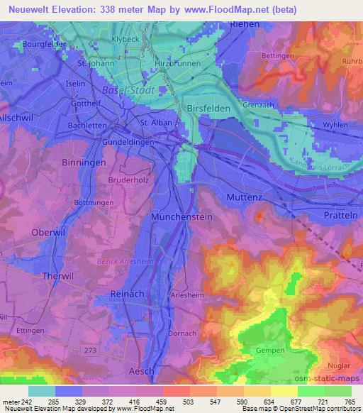 Neuewelt,Switzerland Elevation Map