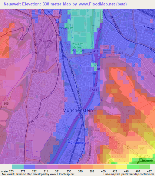 Neuewelt,Switzerland Elevation Map