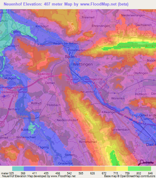 Neuenhof,Switzerland Elevation Map