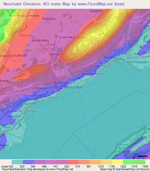 Neuchatel,Switzerland Elevation Map