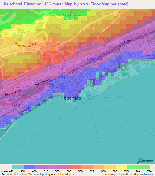 Neuchatel,Switzerland Elevation Map