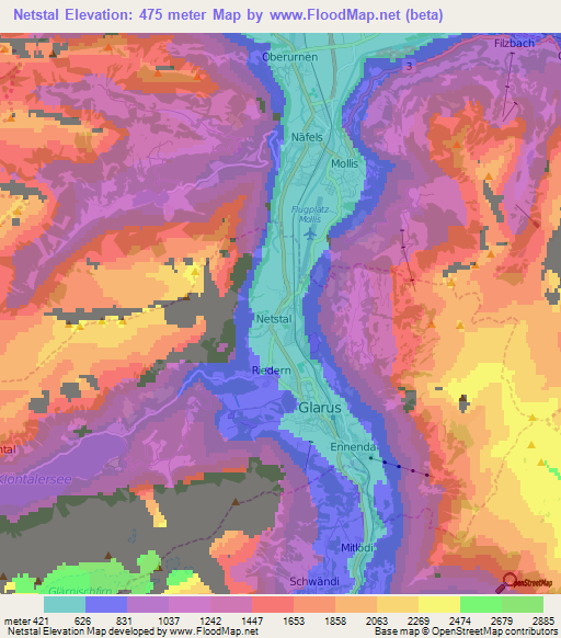 Netstal,Switzerland Elevation Map