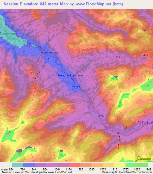 Nesslau,Switzerland Elevation Map