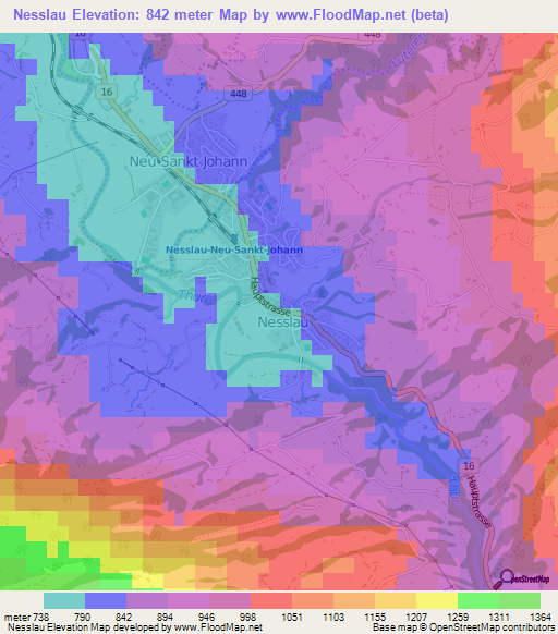 Nesslau,Switzerland Elevation Map