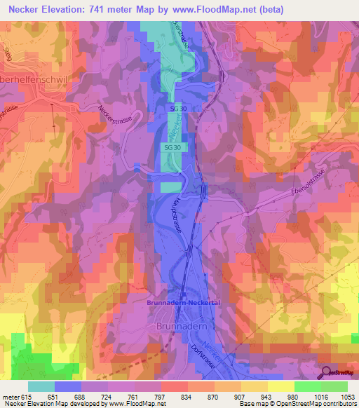 Necker,Switzerland Elevation Map