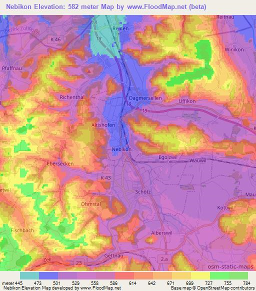 Nebikon,Switzerland Elevation Map