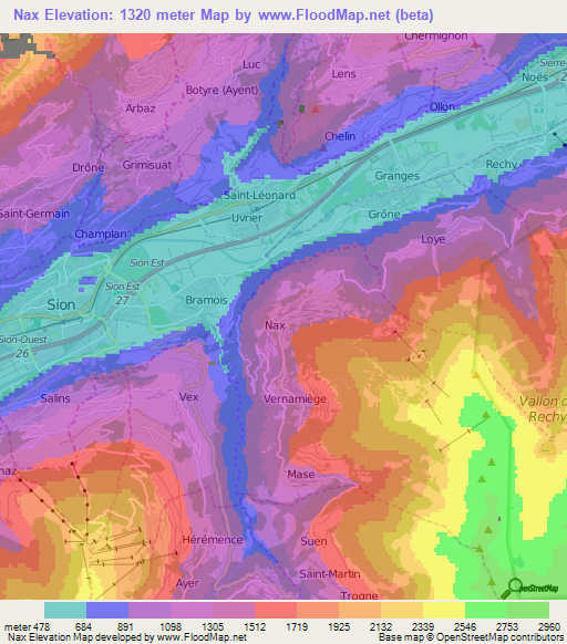 Nax,Switzerland Elevation Map