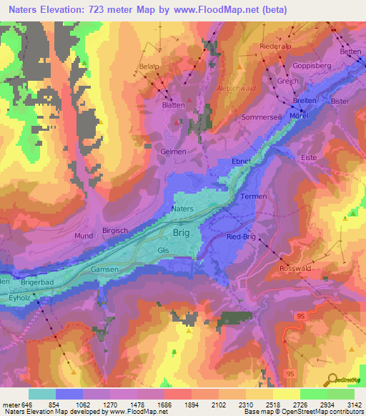 Naters,Switzerland Elevation Map