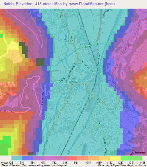 Nafels,Switzerland Elevation Map