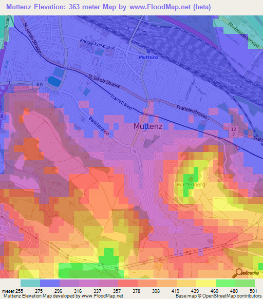 Muttenz,Switzerland Elevation Map