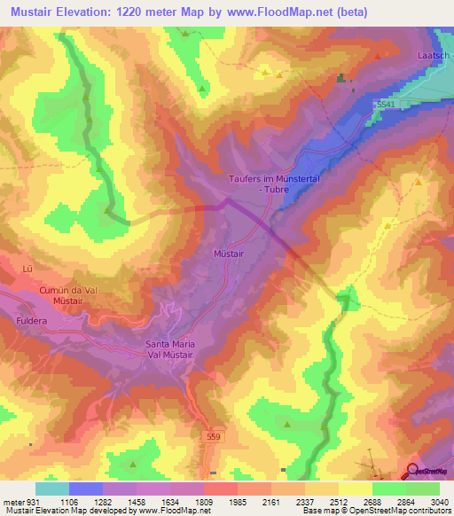 Mustair,Switzerland Elevation Map