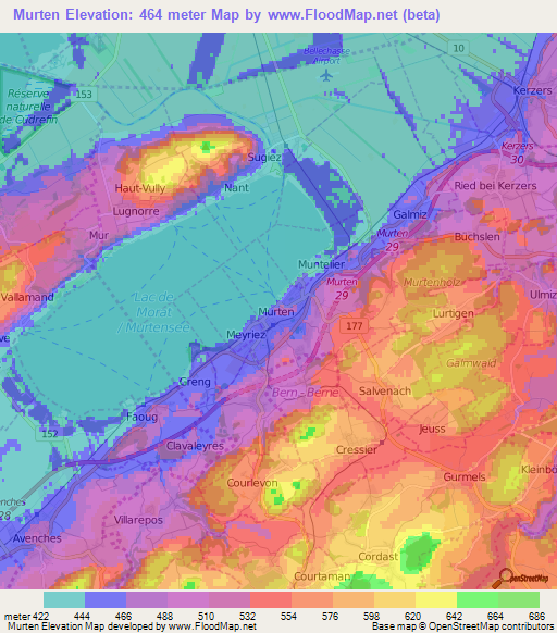 Murten,Switzerland Elevation Map