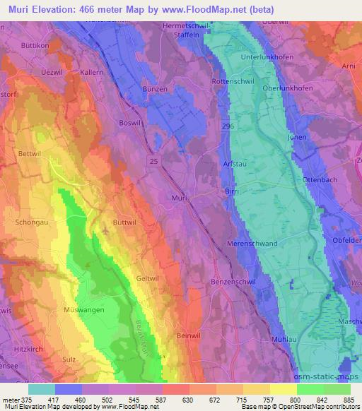 Muri,Switzerland Elevation Map