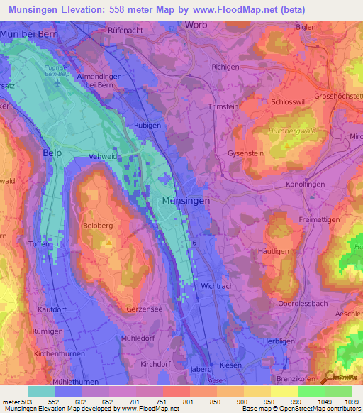 Munsingen,Switzerland Elevation Map