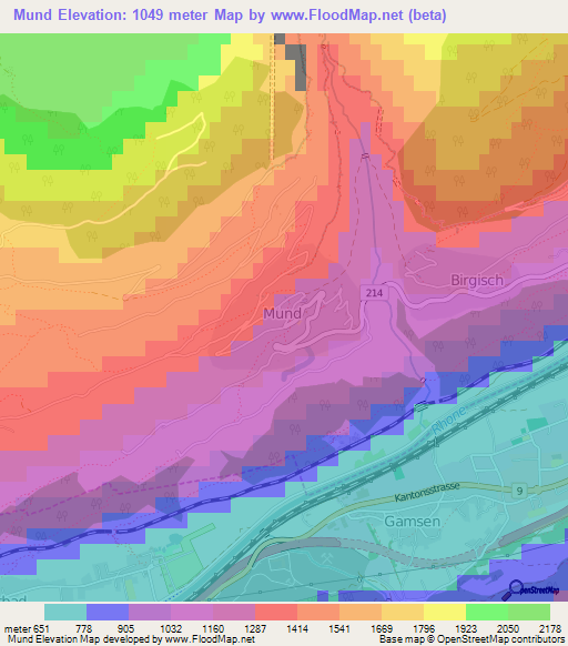 Mund,Switzerland Elevation Map