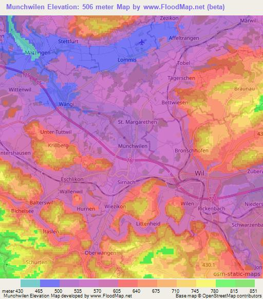 Munchwilen,Switzerland Elevation Map