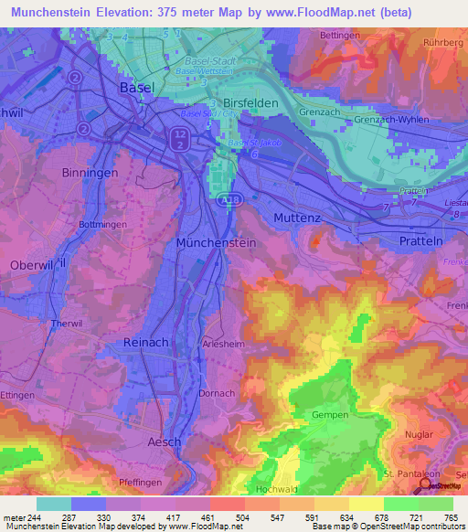 Munchenstein,Switzerland Elevation Map