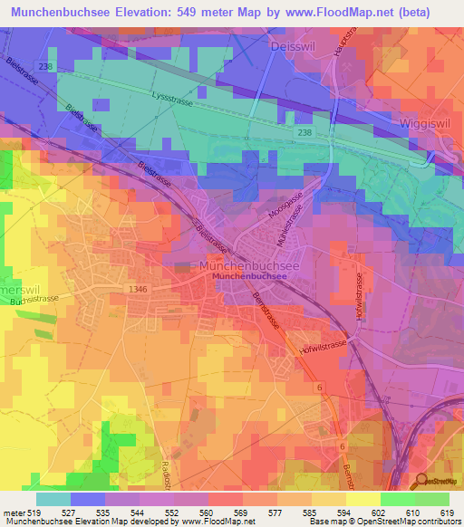 Munchenbuchsee,Switzerland Elevation Map