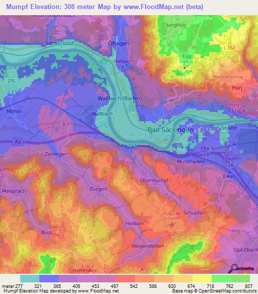 Mumpf,Switzerland Elevation Map