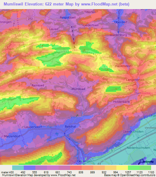 Mumliswil,Switzerland Elevation Map