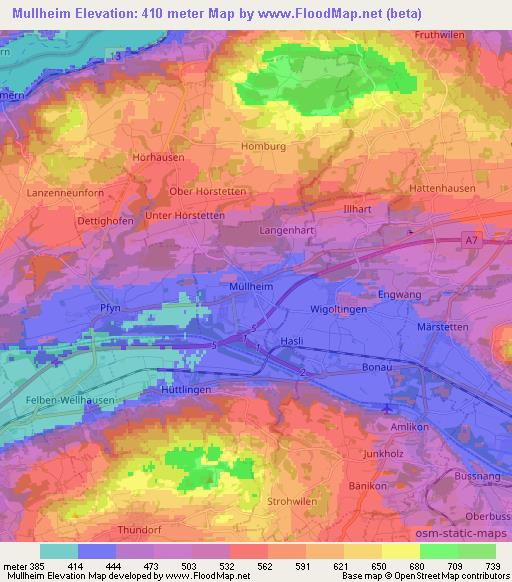 Mullheim,Switzerland Elevation Map