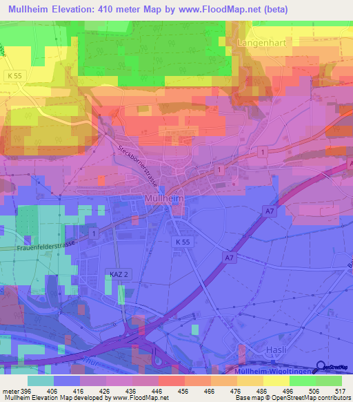 Mullheim,Switzerland Elevation Map