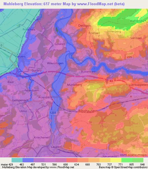 Muhleberg,Switzerland Elevation Map