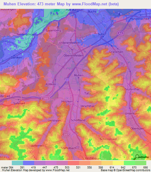 Muhen,Switzerland Elevation Map