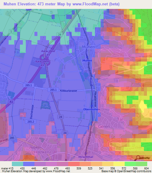 Muhen,Switzerland Elevation Map