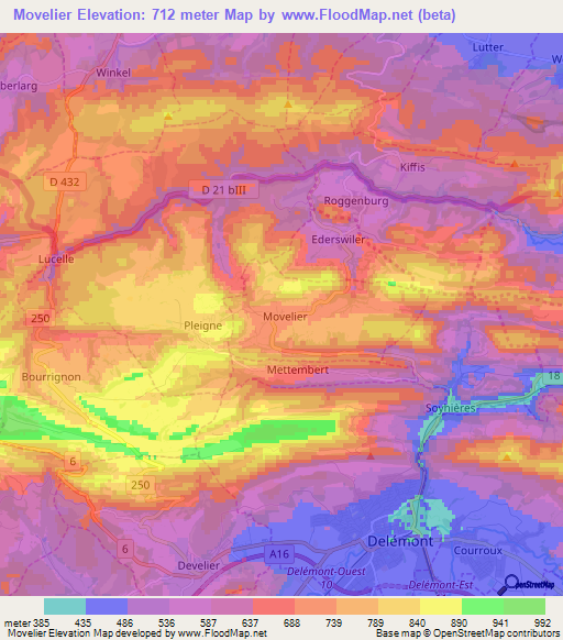 Movelier,Switzerland Elevation Map