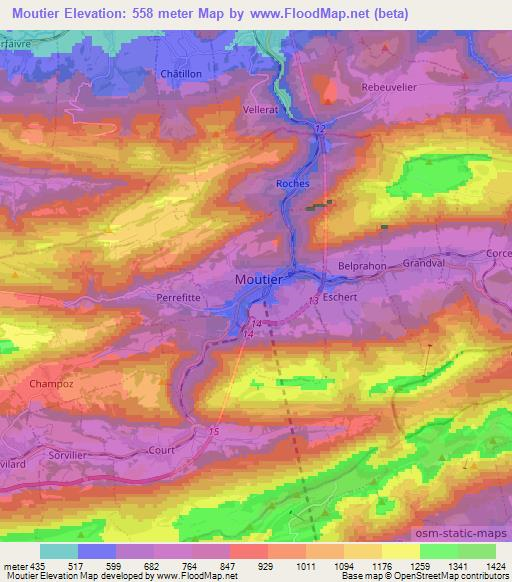 Moutier,Switzerland Elevation Map