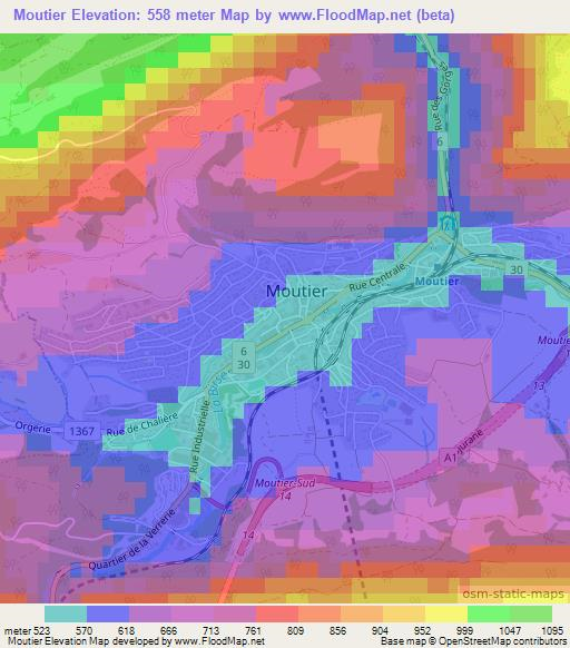 Moutier,Switzerland Elevation Map