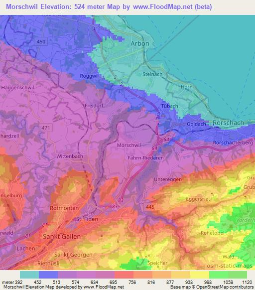 Morschwil,Switzerland Elevation Map