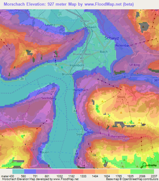 Morschach,Switzerland Elevation Map