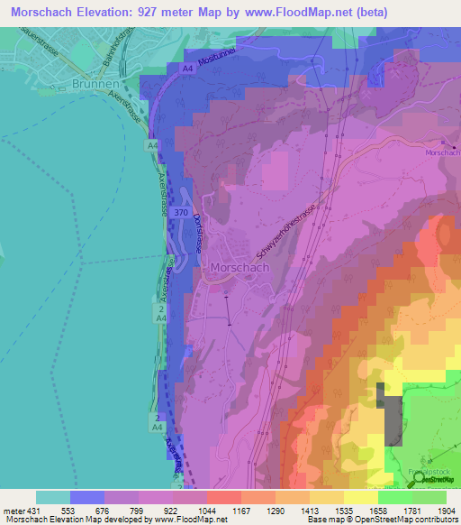 Morschach,Switzerland Elevation Map