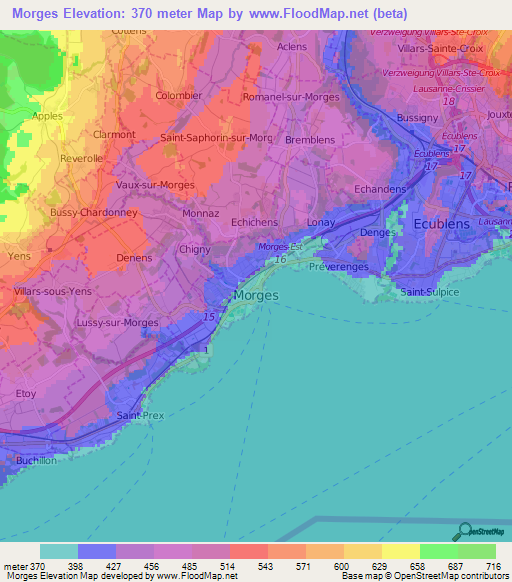 Morges,Switzerland Elevation Map