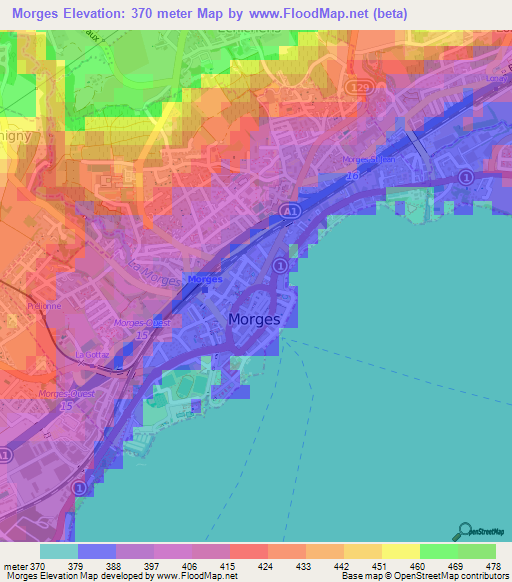 Morges,Switzerland Elevation Map