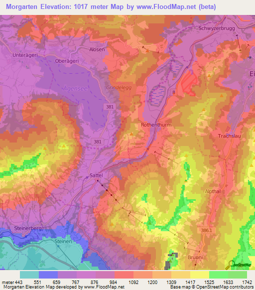 Morgarten,Switzerland Elevation Map