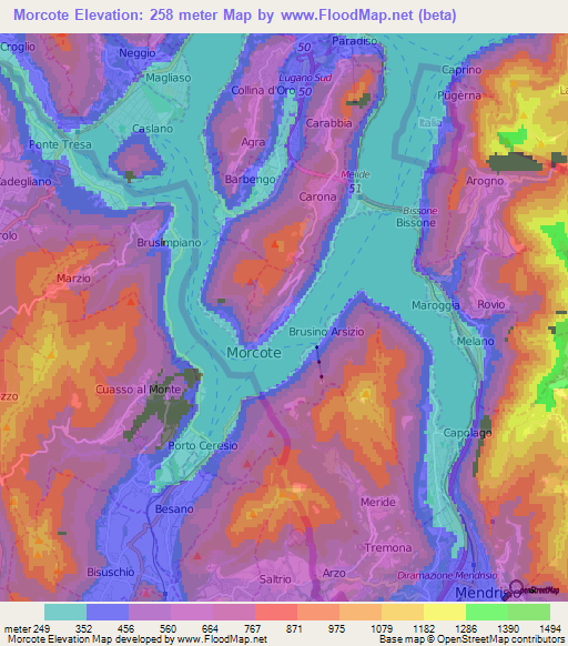 Morcote,Switzerland Elevation Map