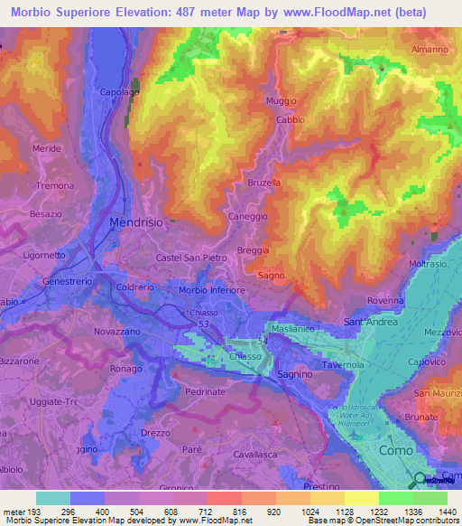 Morbio Superiore,Switzerland Elevation Map